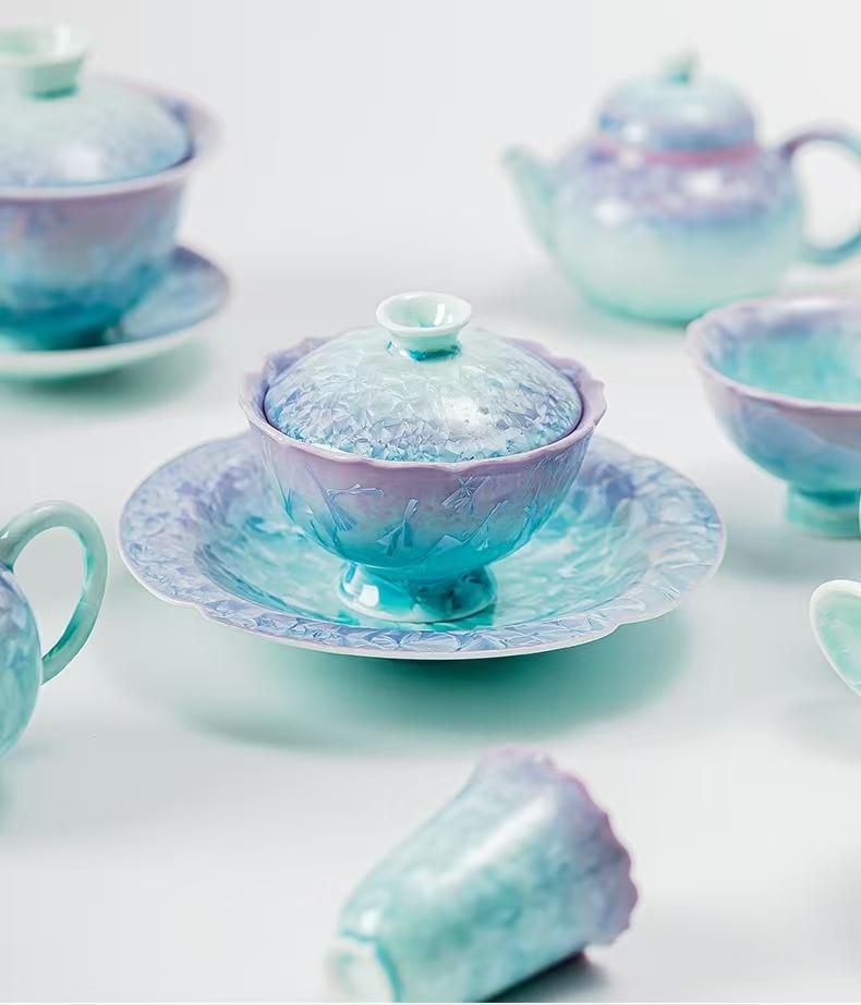 Crystal Glaze Violet-Blue Series | Teacups · Gaiwan · Teapot | Handmade Porcelain | Eastern Elegance | Collectible