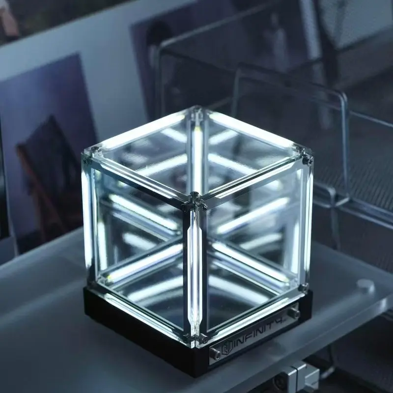 Infinity Mirror Cube Lamp, 4D Infinite Tunnel LED Light, USB-C Rechargeable Ambient Night Light for Gaming Room Desk Setup Decor