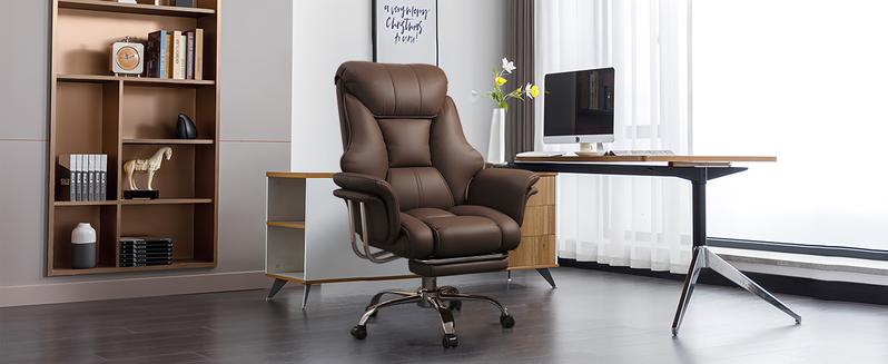 【Black Friday】Big and Tall Office Chair 550 lbs Extra Wide Leather Executive Chair with Retractable Footrest, Heavy-Duty Ergonomic Chair, Adjustable Height Computer Gaming Chairs