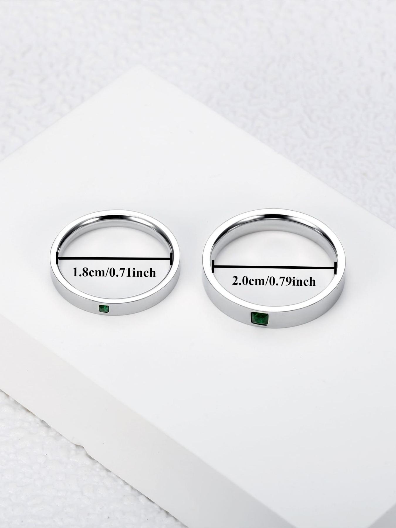 Light Luxury Stainless Steel Green Zircon Couple Ring Minimalist Flat Plain Ring Stainless Steel Non Fading Couple Anniversary Gift