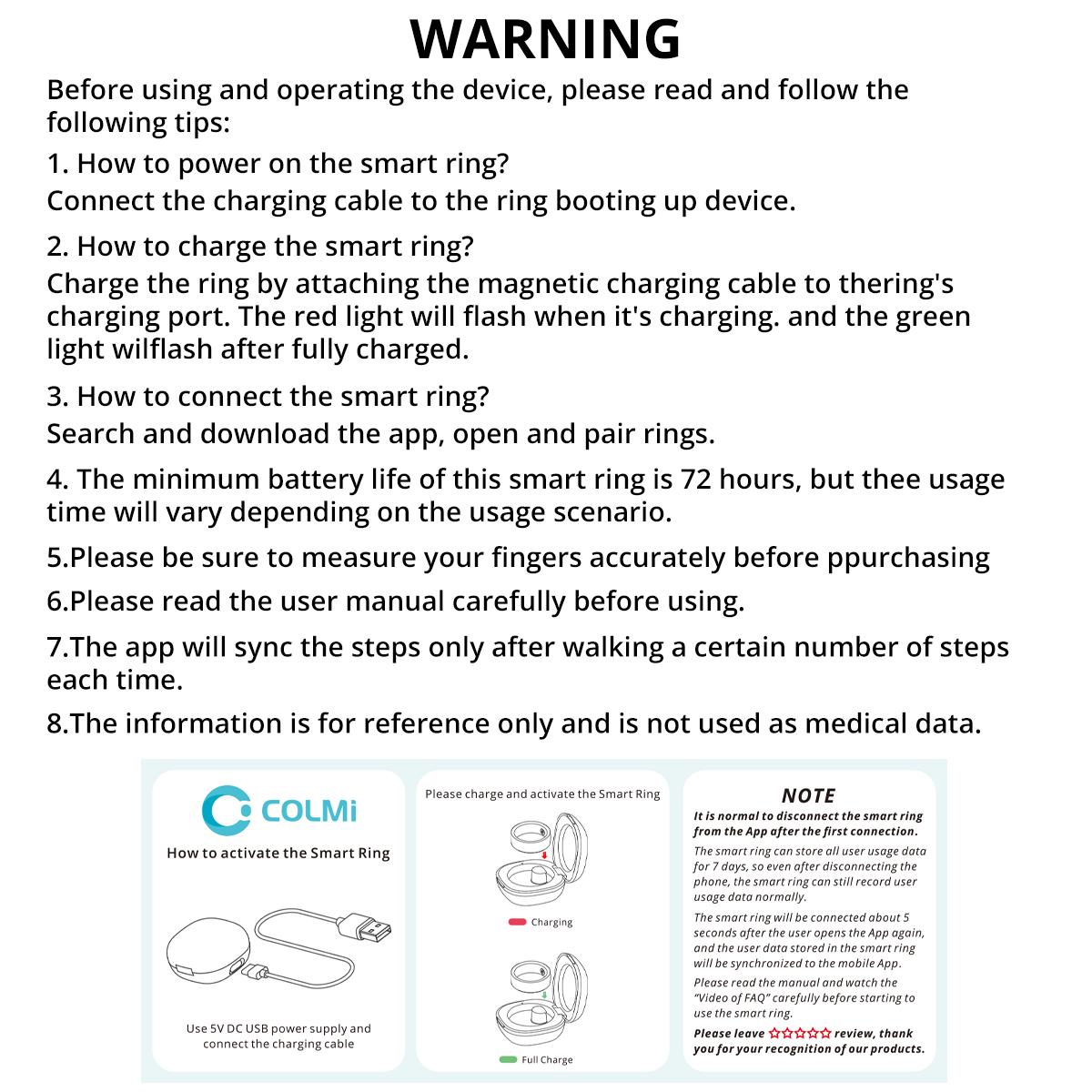 COLMI R10 Temperature Smart Fitness Ring, 1 Count USB Rechargeable Long Battery Life Smart Ring, 5ATM Waterproof Durable Fitness Tracker for Women & Men, Wireless, Portable, Durability