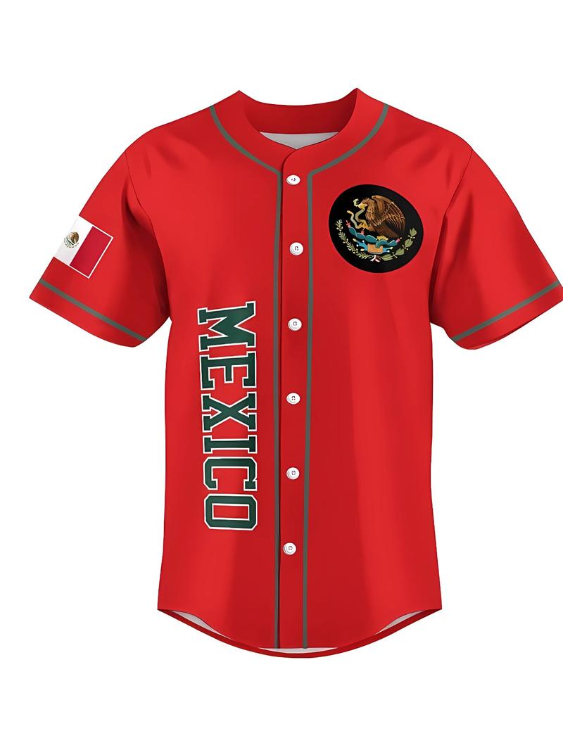 Mexico Heritage Baseball Jersey, Baseball Shirt, Tricolor Limited Edition with Embroidered Eagle & Classic Button-Up Design