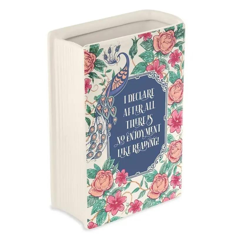 Ceramic Book-Shaped Vase, Creative Decorative Flower Holder, Waterproof Easy Clean, Ideal for Office Living Room Bedroom Cafe