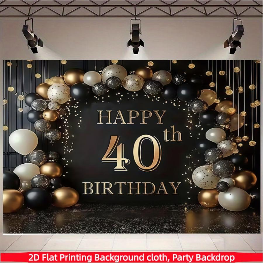 Gold 40th Birthday Banner, Polyester Material, Ideal for Home Decor, Office Parties, Photography Backdrop, Indoor Outdoor Use