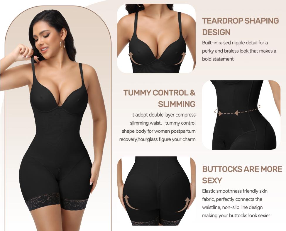SHAPESHE Low Back Deep V-Plunge Shape Natural Curve Shapewear Bodysuit for Women Underwear