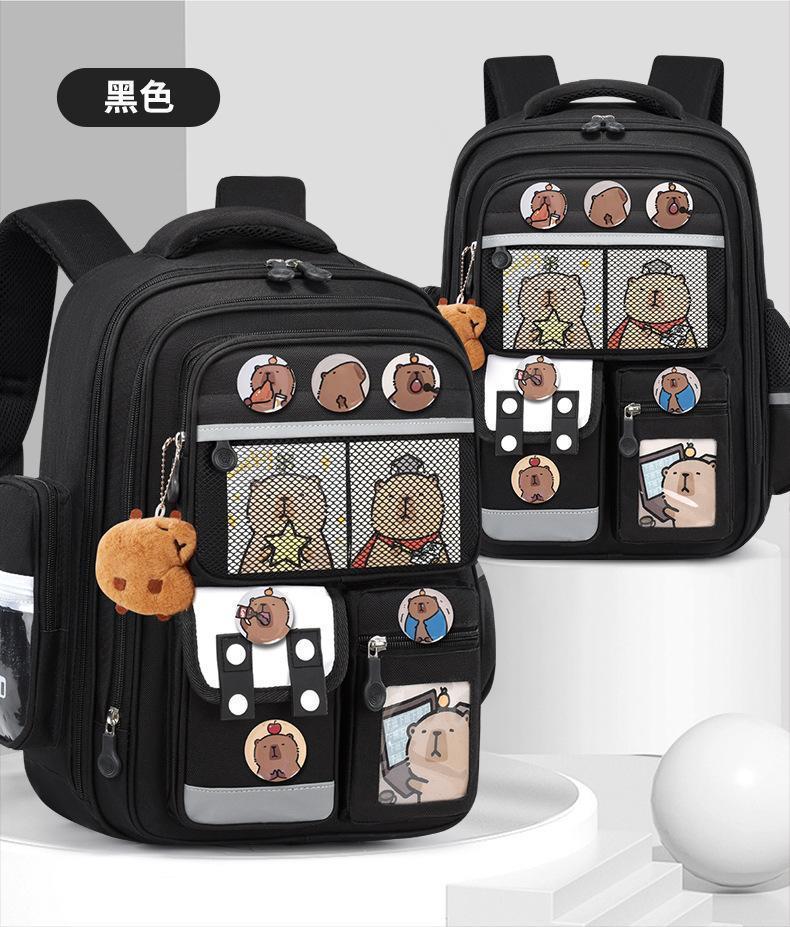 Capybara Orthopedic Book Bags for Boys, Waterproof Primary School Backpacks with Multiple Pockets for School Use