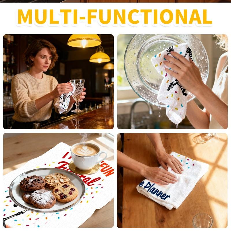 1/2/4/6pcs Kitchen Cleaning Cloth, Multiple Specs Available, Single - sided with Lighthearted Skeleton & Confetti Design, "I PUT the 'FUN' IN Funeral" & "End of Life Planner" Text, Ideal for Kitchen Cleaning, Durable & Practical Kitchen Helper