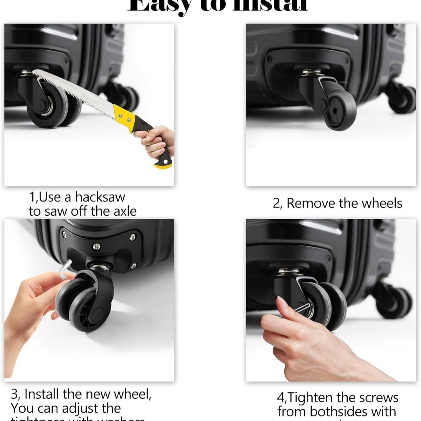 4Pcs Luggage Replacement Wheels, Double Travel Luggage Caster Wheels, Rubber Swivel Wheels with Bearing Repair Kit