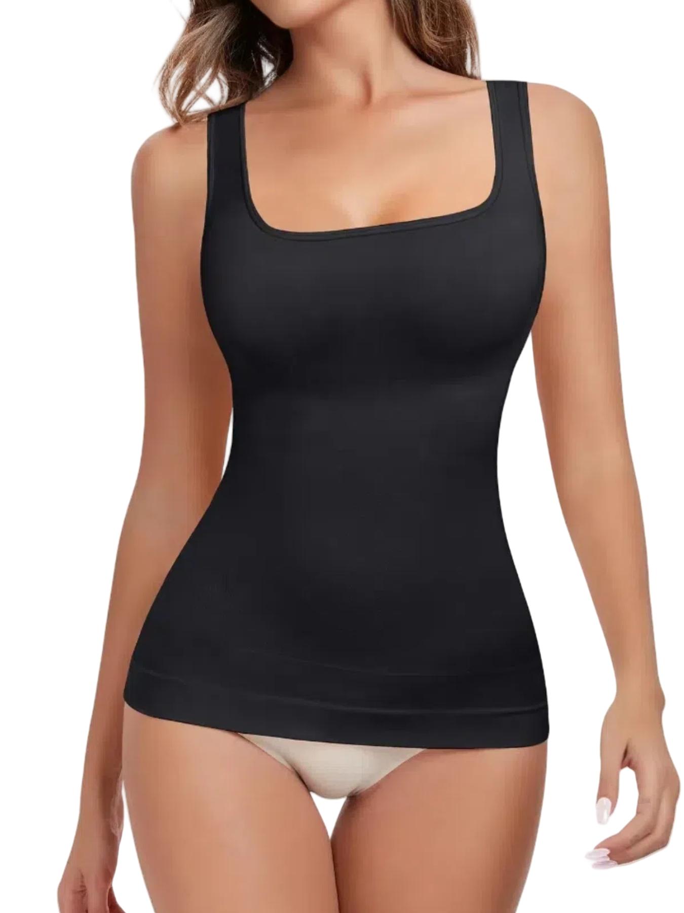 Women’s Tummy-Control Seamless Knitted Square-Neck Compression Tank Tops, Slimming Solid-Color Backless Body Shapewear for Black Friday, All Saints’ Day & Christmas, Underwear