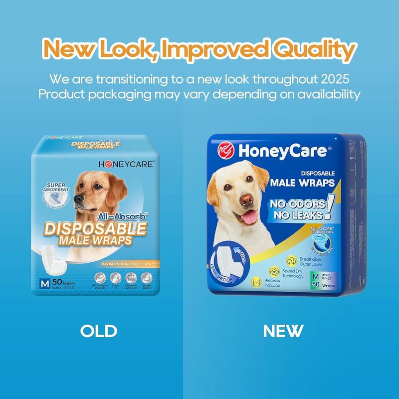 [C] HoneyCare Disposable Female Male Dog Diapers Wraps with 360 Degree Leak-Proof Protection Breathable Outer Layer Pee Guard for Training Supplies Super Absorbent No Odors No Leaks