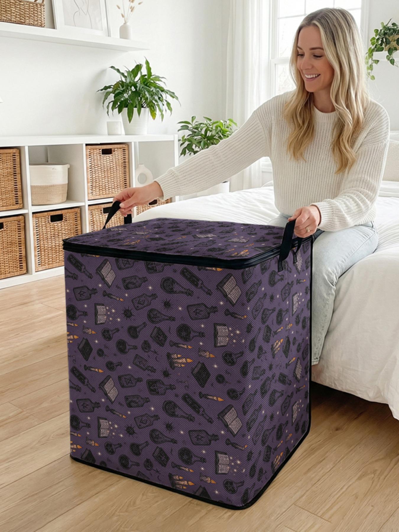 Sun & Moon & Star Print Travel Organizer, Durable Quilt Storage Bag with Handle, Bedding Organizer for Home Bedroom Living Room