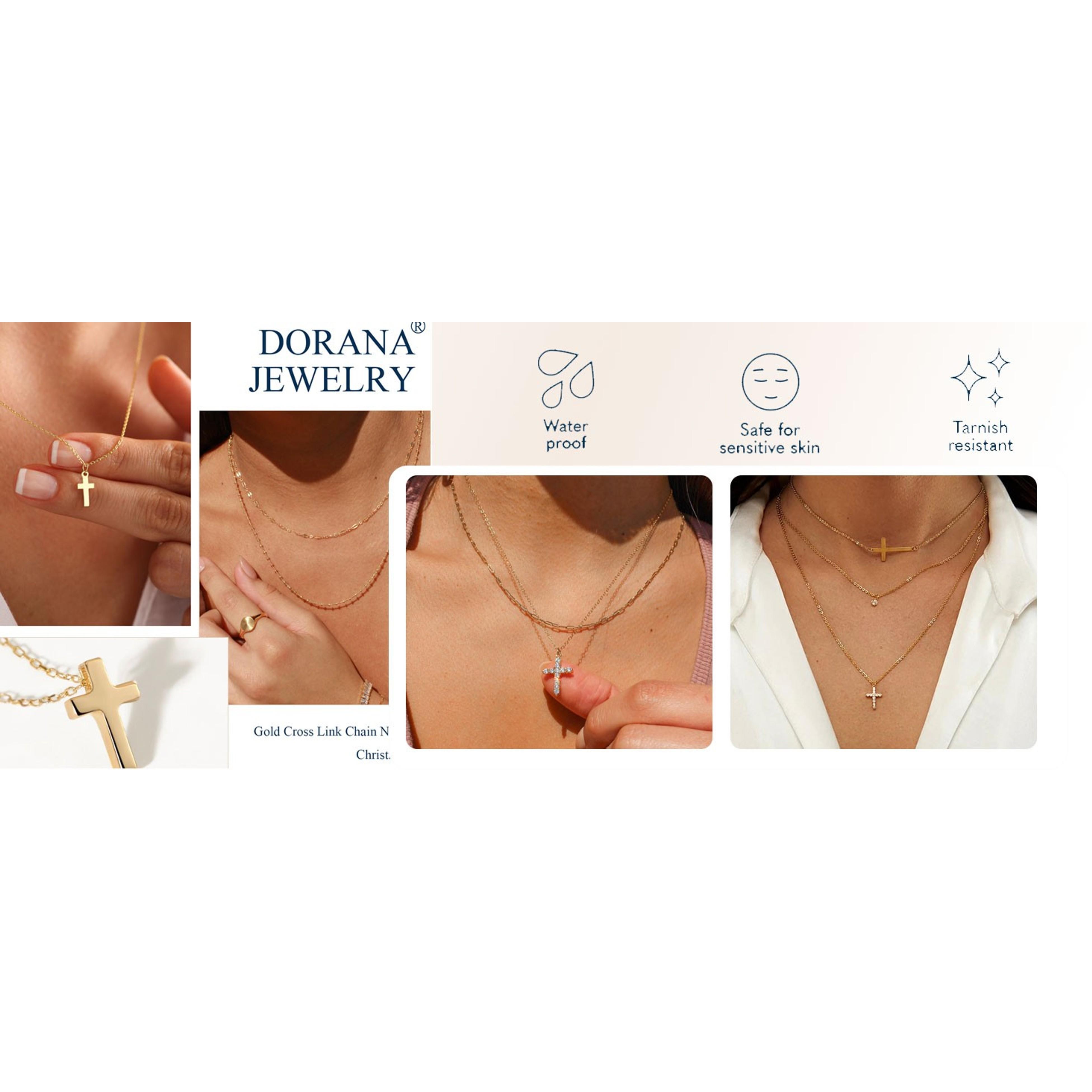 14K Gold Layered Cross Necklaces for Women, Tiny Sideways Cross Necklace, Minimalist Christian Jewelry Gifts for First Communion, Confirmation, Easter, 2Pcs