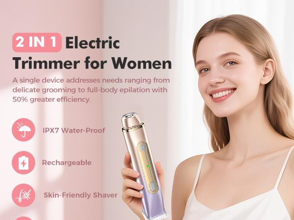 2-in-1 PVBKZ Bikini Trimmer | Painless Electric Shaver for Face, Body & Intimate Areas