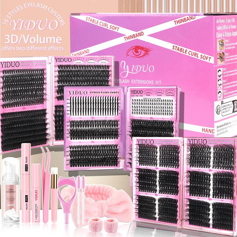 16 Styles Lash Clusters Kit, Diy Eyelash Extensions, Volume Individual Lashes, Mega/ultra/Dramatic/Volume/Spikes/Bottom Lashes WaterProof Lash for Beginners & Pros, Soft Comfortable Easy Apply Natural Look for Daily Makeup