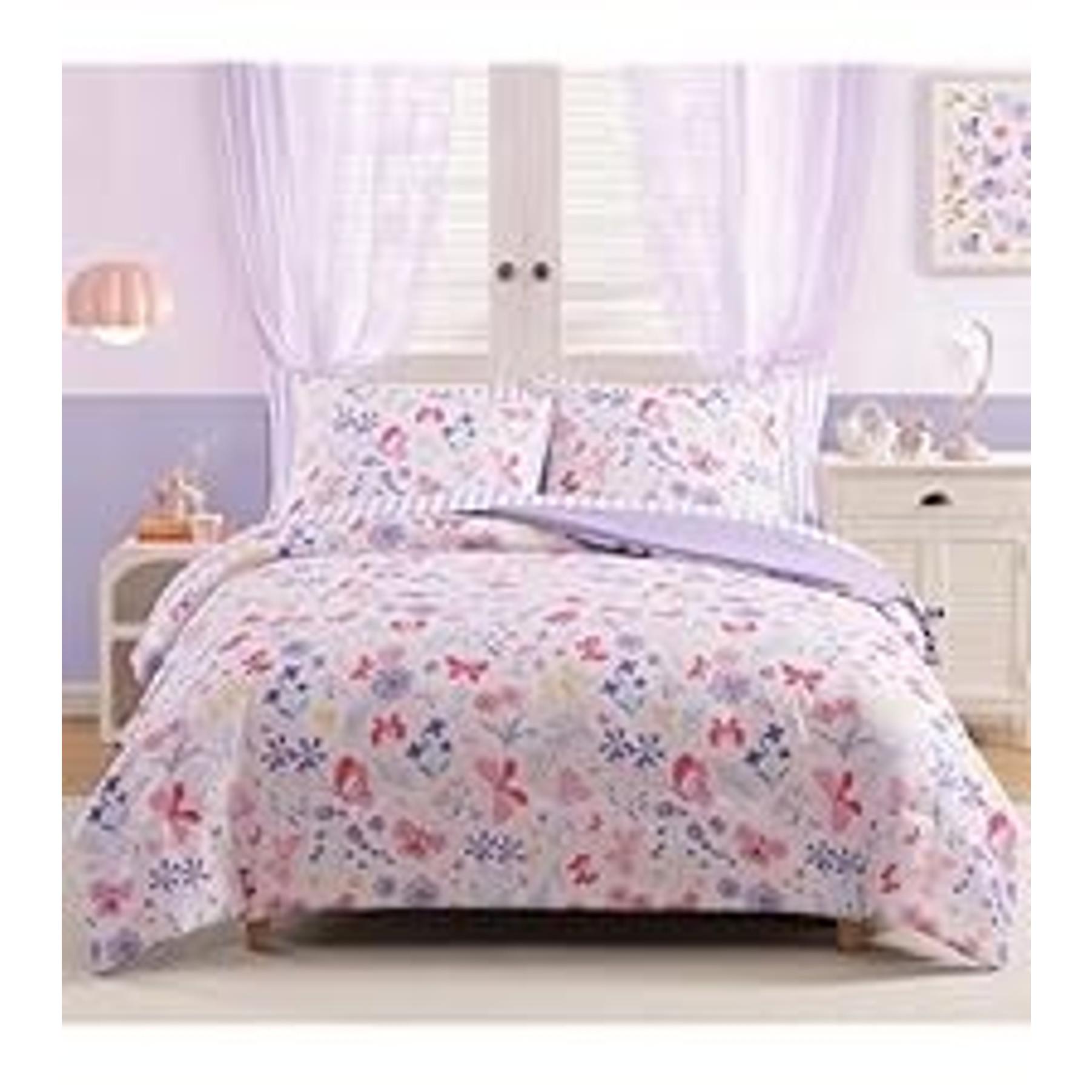 Full Size Comforter Set for Girls Purple Daisy 7 Pieces Bed in a Bag | Reversible Floral All Season Bedding Sets with Sheets, Pillowcase & Sham
