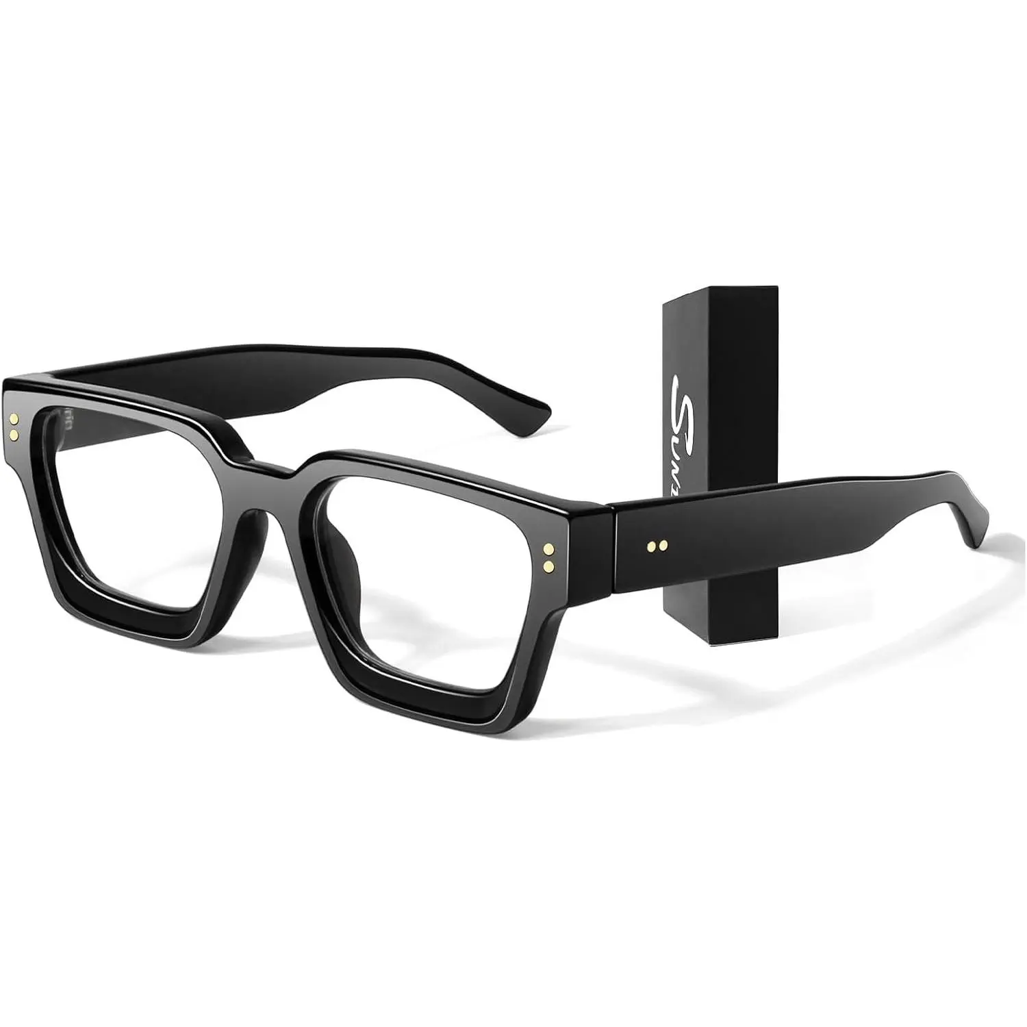 Thick Square  Clear Lens Glasses Women Men  UV400 | Fashion Preppy Style, Retro Big Non-Prescription Eyeglasses,Fancy Chunky Frame,Multiple Colors ,Unisex