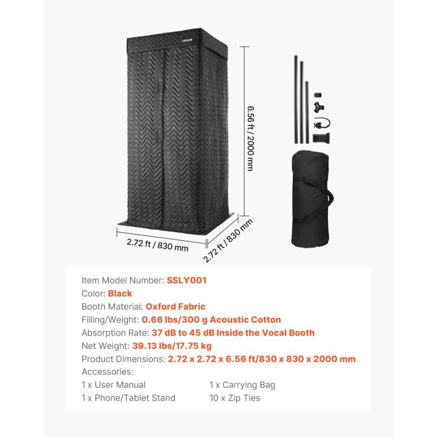fathersdaygift VEVOR 6.56 ft Portable Vocal Booth Recording Booth with Travel Bag for Voiceovers