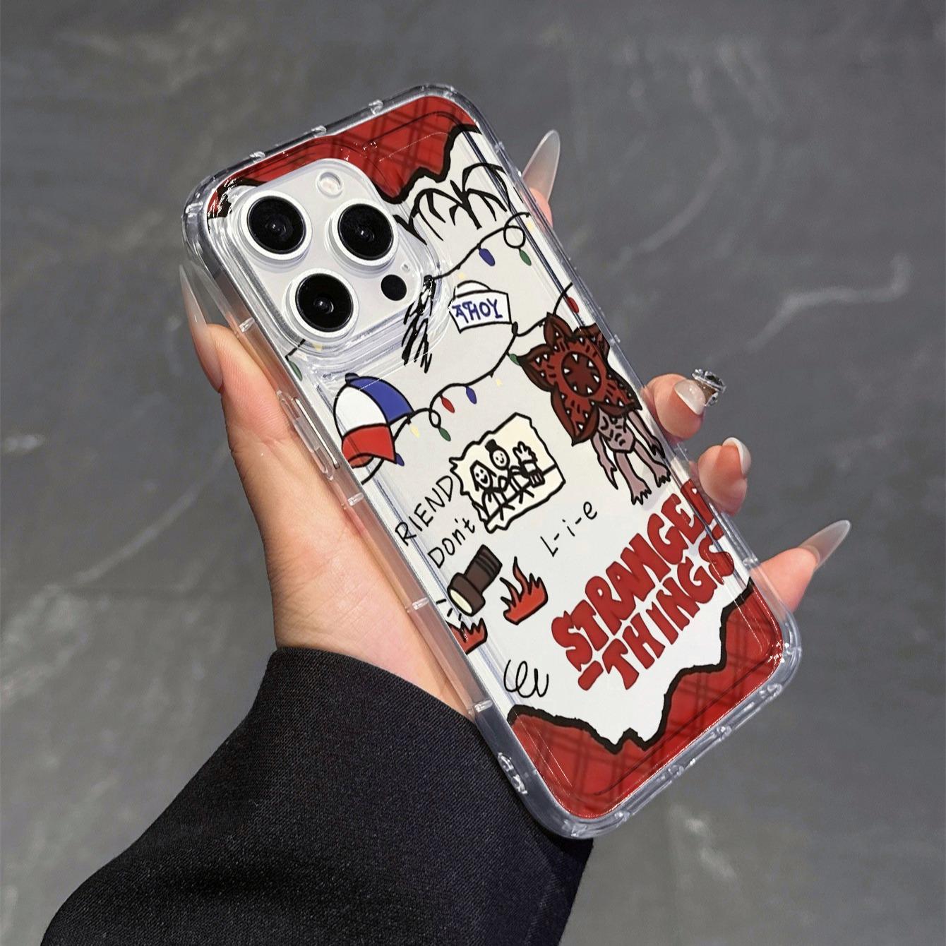 Transparent Shockproof Phone Case for Apple & Samsung, Stranger Things Pattern, Fits Air 17 Pro Max Plus 15 14 13 12 11 X XR