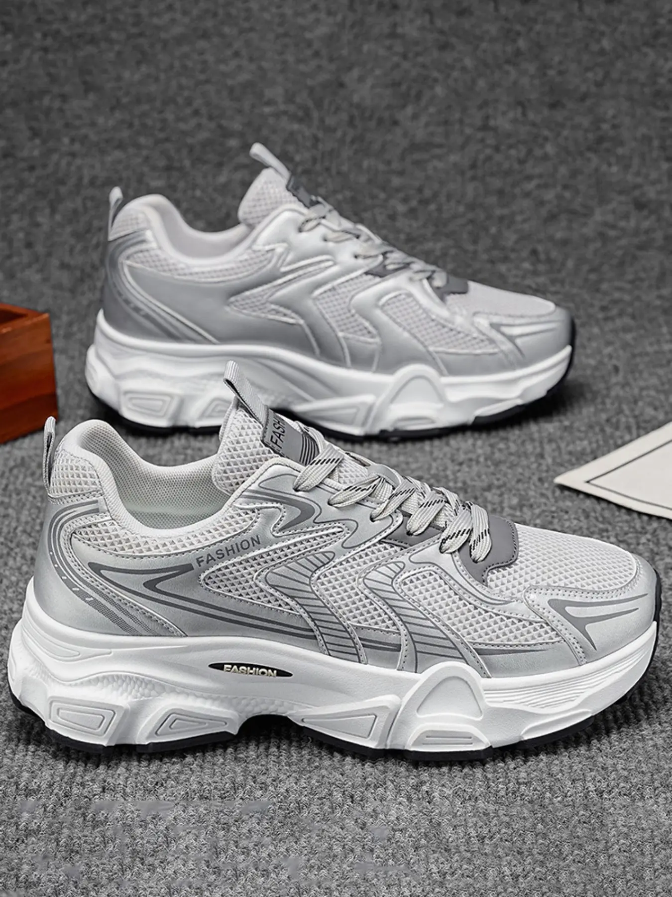 2026 New Men Mesh Platform Sneakers, Dark Tech Functional Dad Shoes, Breathable Running Trainers, Anti-slip Height Increasing Casual Sneakers, Trendy Running Shoes, 3 Colors Available
