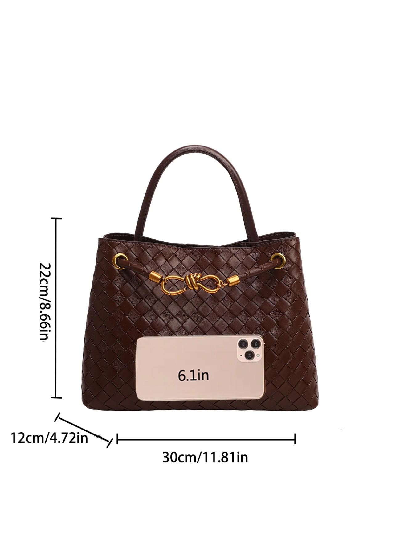 Women's Leather Woven Handbag, Fashion Durable Crossbody Tote Bag, Multi-Functional Clutch Purse, Beach Vacation Phone Case, Travel Daily Use