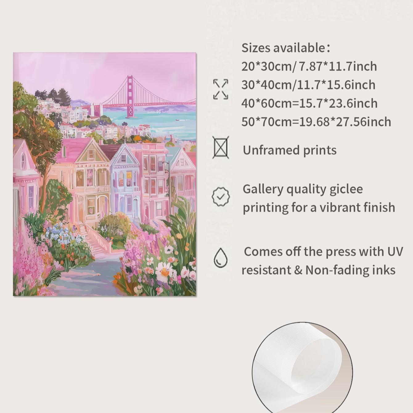 Golden Gate Bridge Wall Art Poster, Unframed Modern Decor, Travel Cityscape Print, San Francisco Lady Painting, Commercial Value