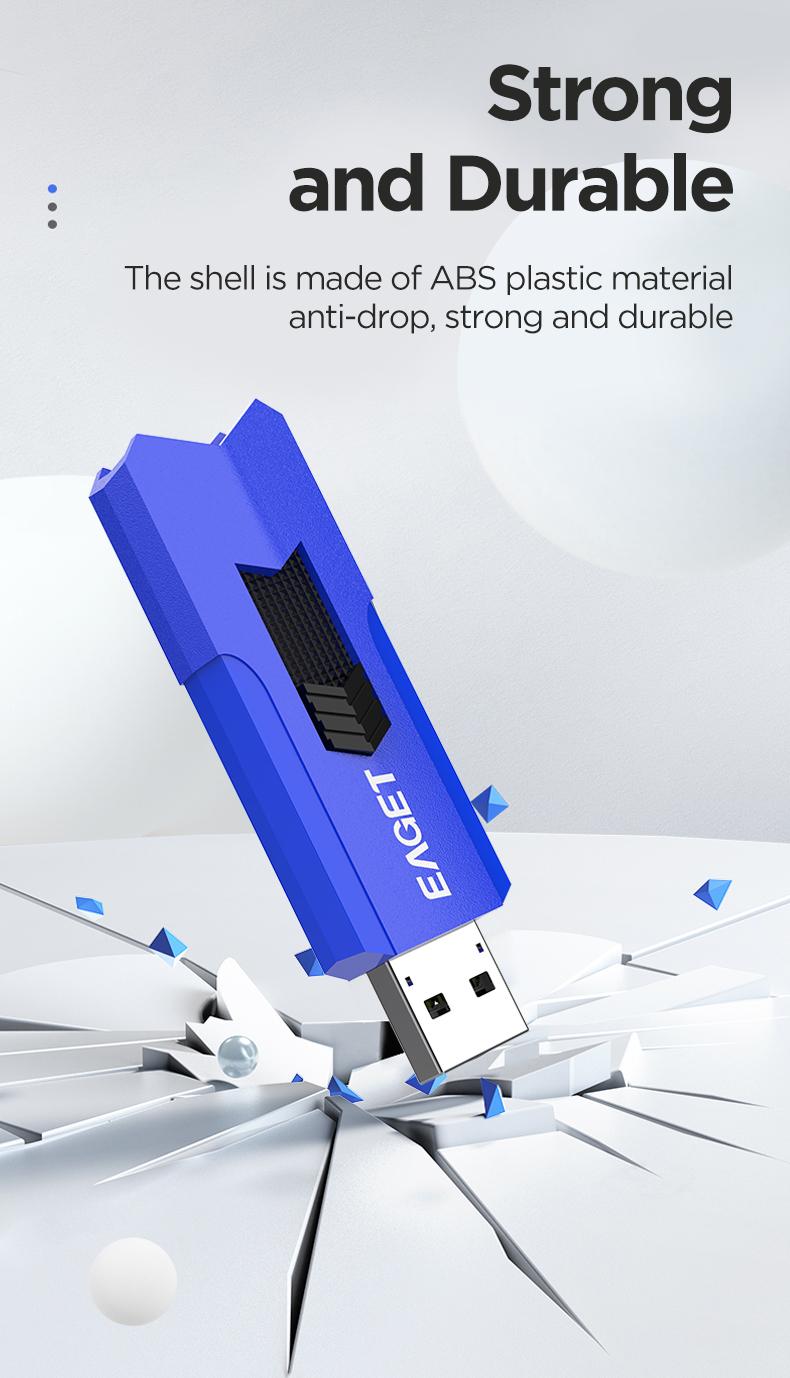 EAGET USB3.2 Flash Drive USB Stick Drive Usb Flash Drives 1 Pack, 32G/64G/128G Blue Yellow ABS Sliding Cap, 100MB/s Read Shockproof A+ Chip Fast Transfer, For Students Office Staff, Windows Mac Linux Laptop Desktop-Portable Data Storage Thumb Drive Gift