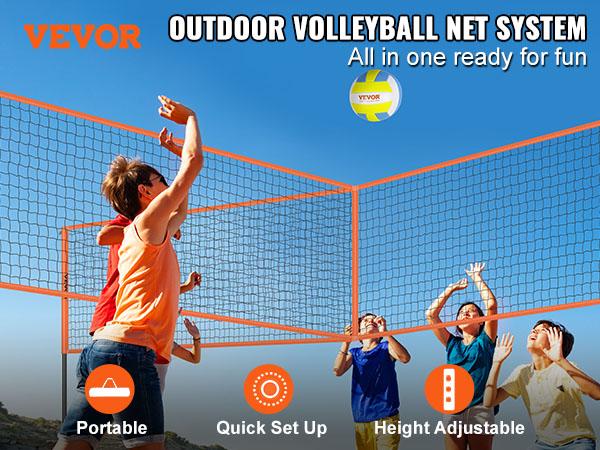 fathersdaygift  VEVOR 4-Way Volleyball Net, Adjustable Height Badminton Net Set for Backyard Beach Lawn, Outdoor Portable Volleyball Net with Carrying Bag, 4 Square Quick Assemble Game Set For Kids And Adults