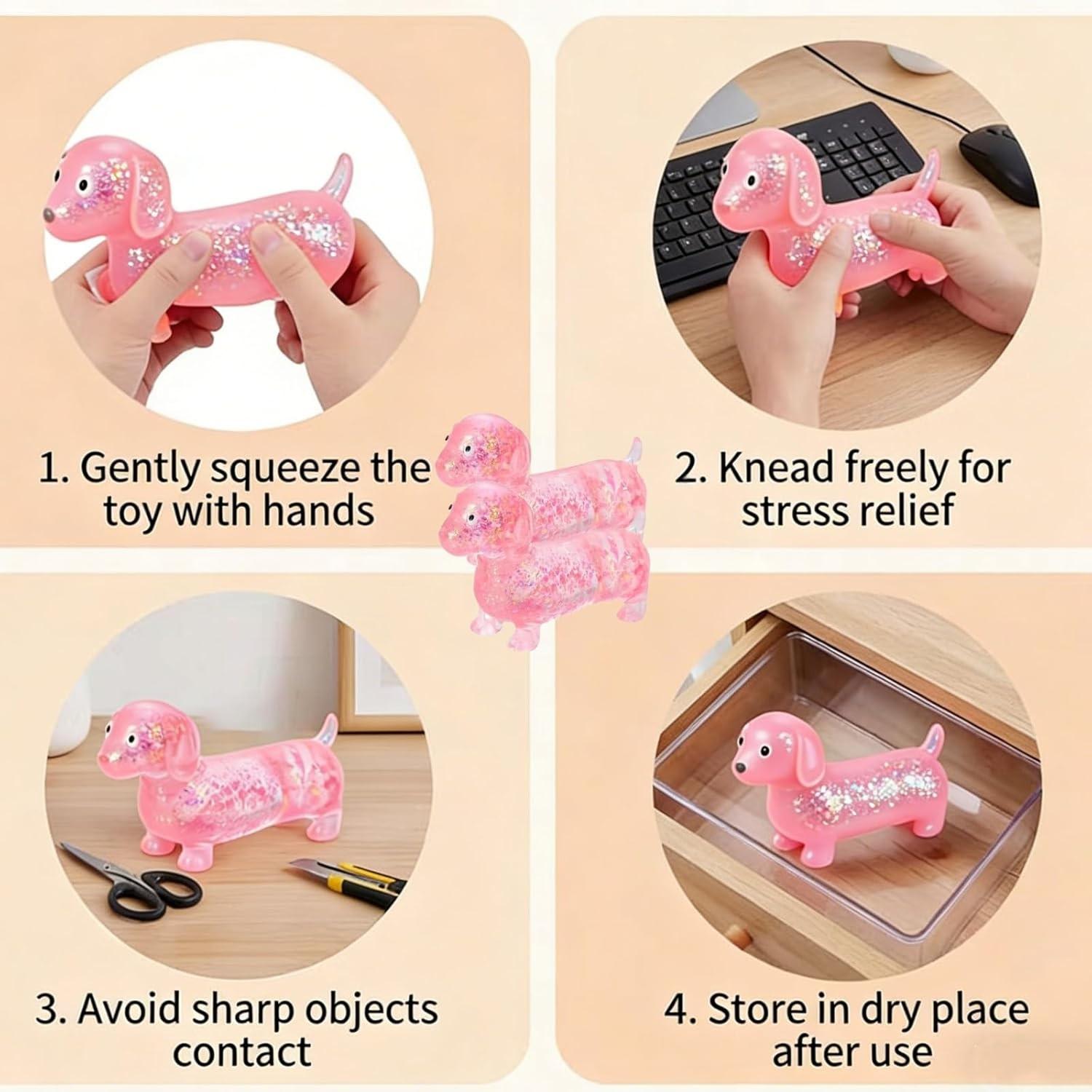 1/2/4PCS Dachshund Squishy Toy, Squishy Weiner Dog, Stress Relief Toy, Glitter Weiner Dog Maltose Stress Ball, Slow Rise Fidget for Anxiety Relief, Soft Squeeze Desk Gadget for Home Office Travel
