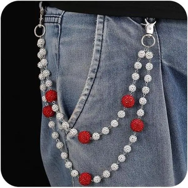 Hop Wallet Chain for Men Jeans Pocket Belt Layered Chain Disco Rhinestone Beads Baseball Drip Punk  Gifts Goth Accessories for Men