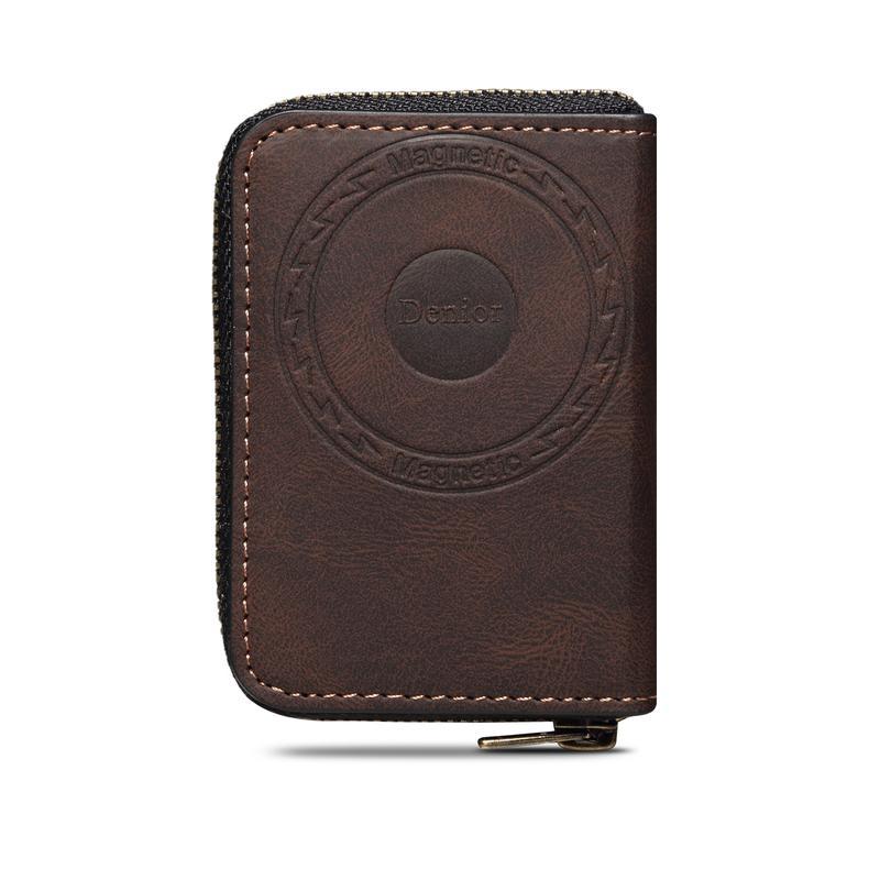 Denior |  RFID-Blocking Zipper Wallet with Multiple Card Slots | Faux Leather | Strong Magnetic Attachment to Phone | Secure ID & Credit Card Holder | Sleek Brown Design | Perfect Gift for Men on Valentine's, Father's Day & More, Card Holder Wallet