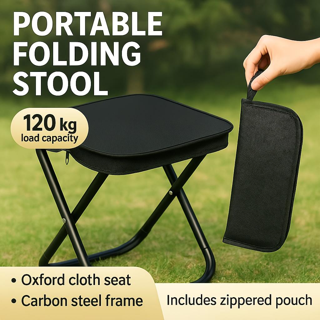 1pc Portable Folding Stool, Max 265lb/120kg Strong Stable Folding Camping Seat, Lightweight Compact Foldable Stool for Hiking, Fishing, Travel, Outdoor Events & Home Use, Collapsible Stool
