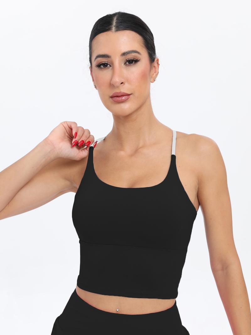 Sporty Women's Plain Criss Cross Yoga Sports Bra, Comfort and Durability Sports Crop Cami Top, Ladies Sportswear for Indoor Outdoor Wear, Gym Clothes
