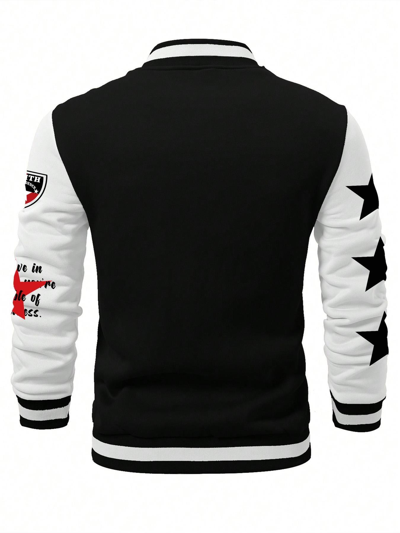 Men's Plus Size Streetwear Graphic Baseball Jacket, Hip-Hop Style, Perfect for Casual Daily Wear, Ideal Gift for Men, Trendy and Comfortable, Coats
