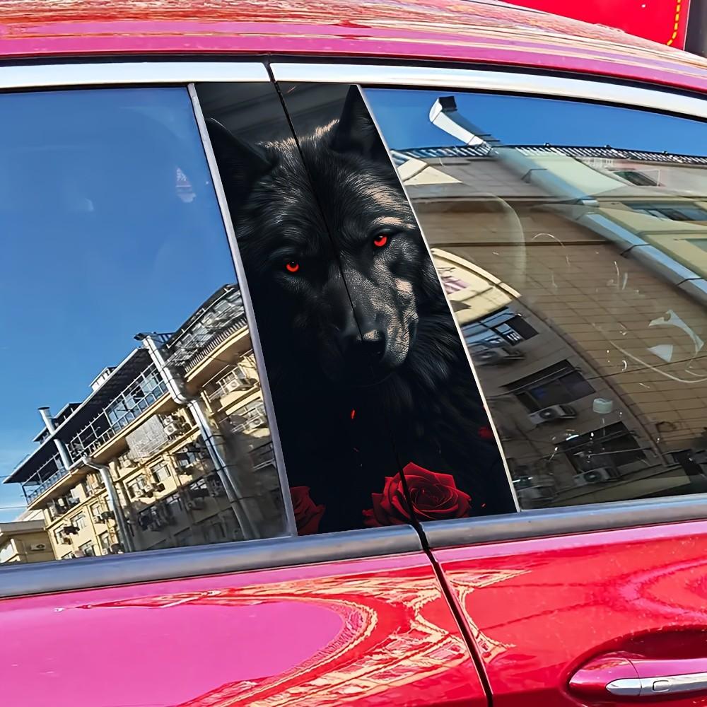 Edgy Tough Guy B Pillar Decal - Black Wolf Rose Red Eyes 3D Realistic Universal Window Pillar Modification Sticker