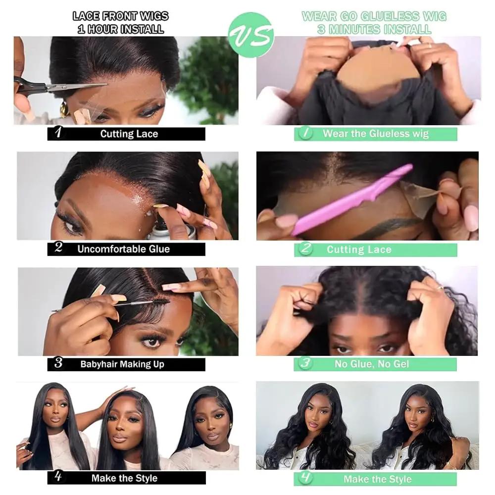 Bling Hair 180% Density Body Wave Real Hair Pre Plucked 30Inch 6x4 Wear And Go Glueless Wig Front Wig Real Hair For Women