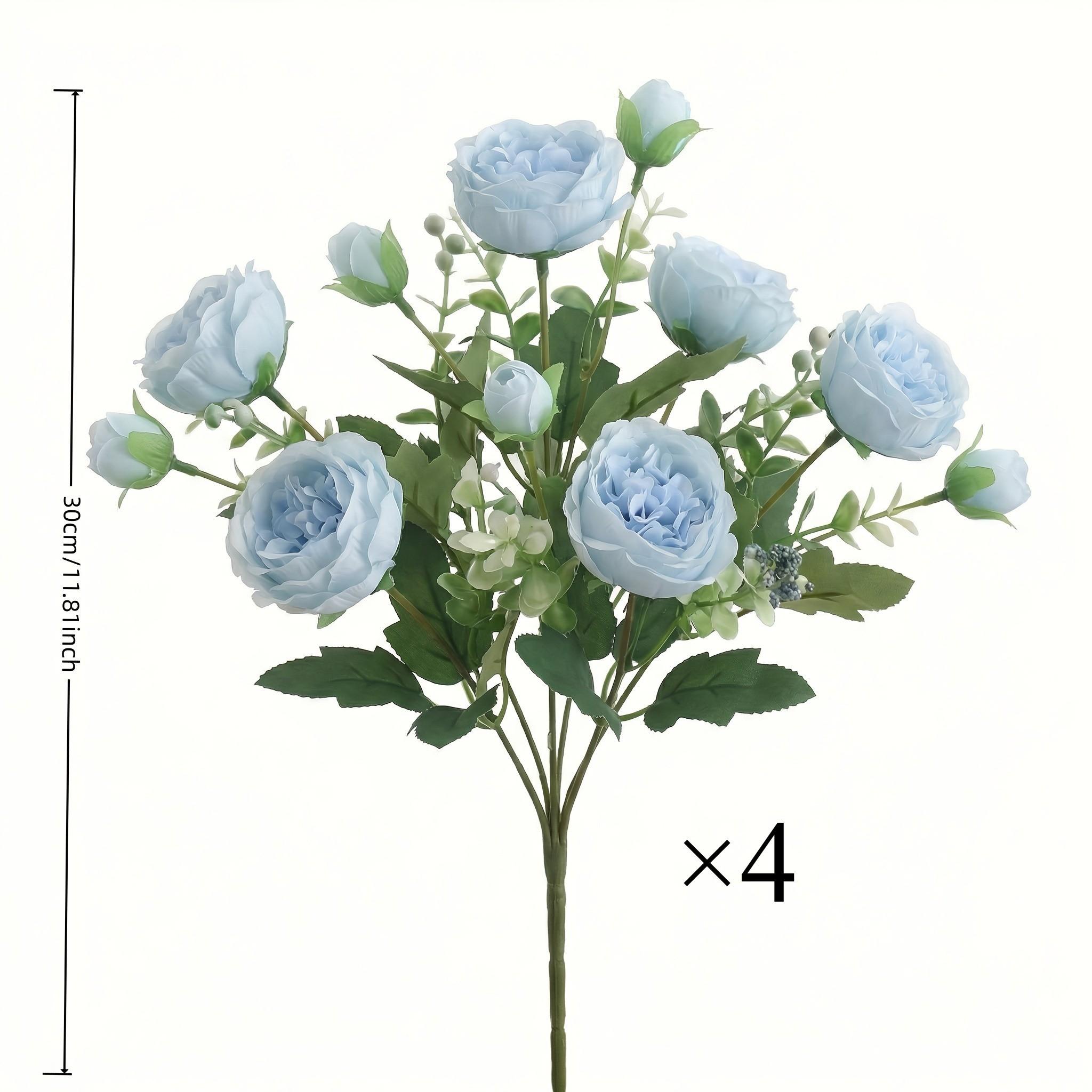 4 Bundles of Artificial Peony Bouquets, Realistic Blue-/blue- Flowers, Artificial Flower Arrangements, Ideal for Weddings, Parties, Home Decor, Centerpieces