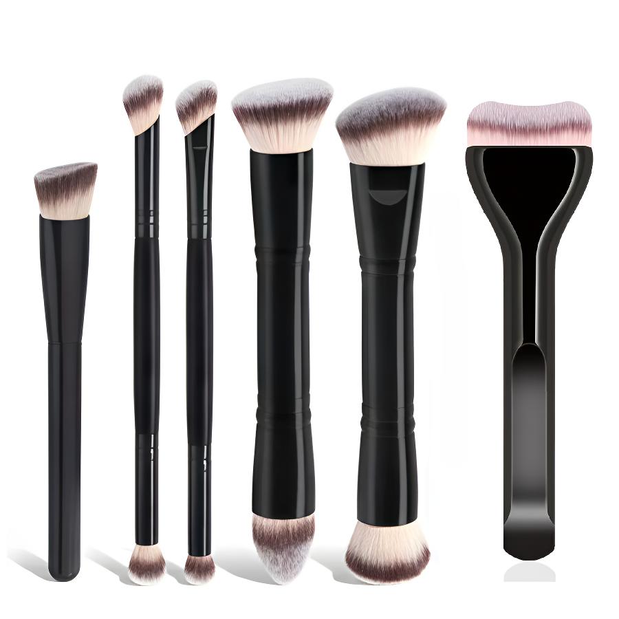 6-Piece Dual-Ended Makeup Brush Set, Face Makeup Brushes, Multi-Functional Foundation Contour Eyeshadow Blush Brushes, High-Quality Synthetic Hair, Essential Beauty Tools for Women