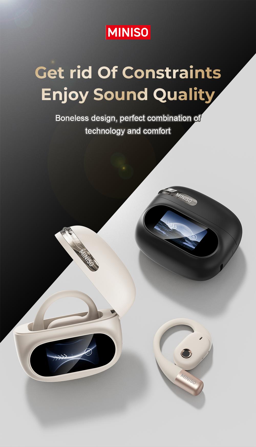 MINISO MS150 True Wireless Hanging Ear Bluetooth 5.4 headphone| HiFi Sound, Waterproof, Full Color Touch Screen, Noise Reduction, audio