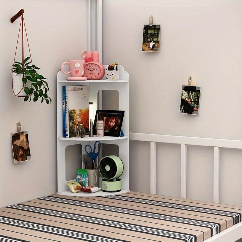 Space-Saving 3-Tier Corner Shelf, Stylish PVC Storage Rack with Round Corners, Ideal for Books, Cosmetics, Office Supplies