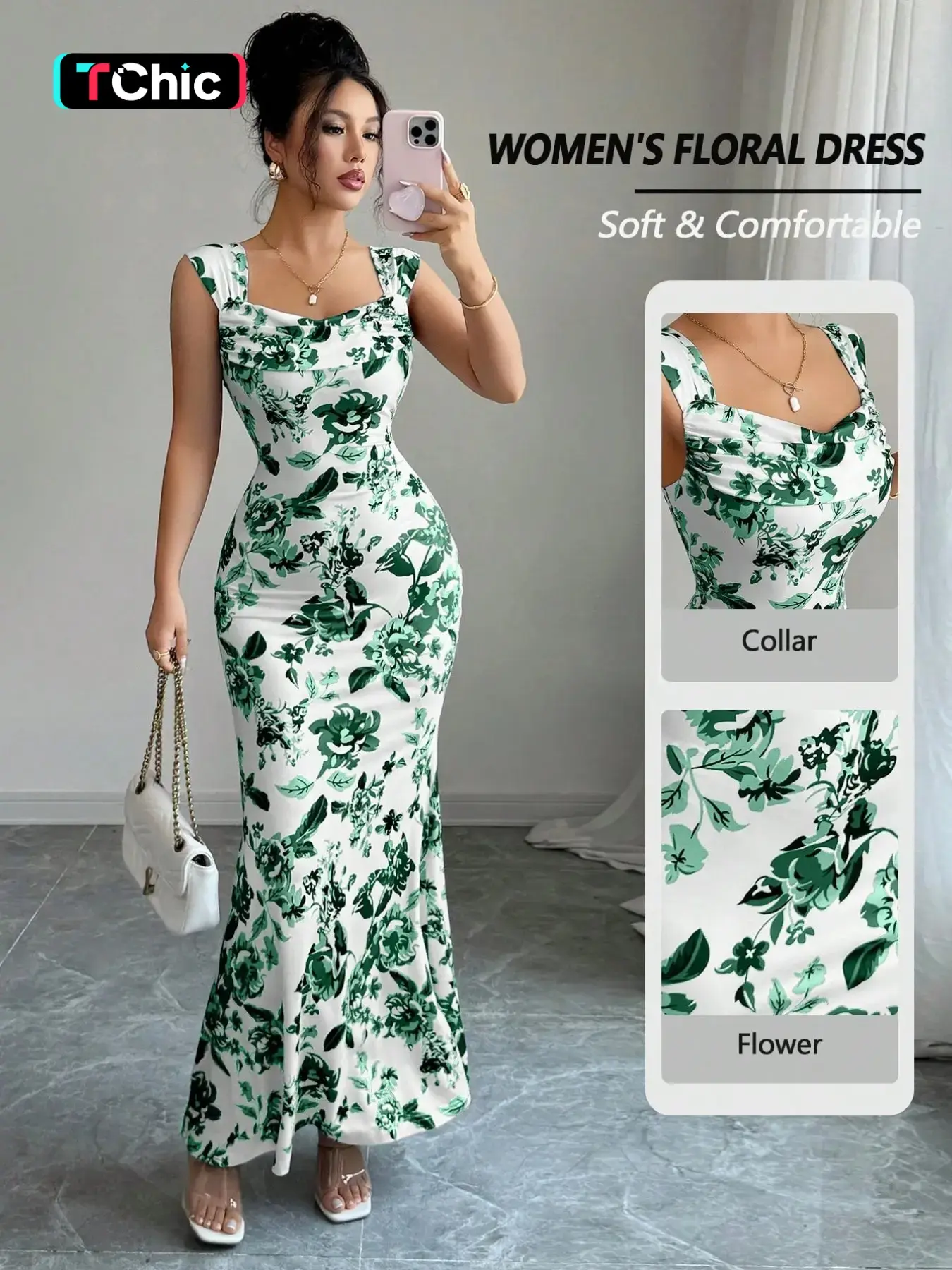 Women's Elegant Floral Print Sleeveless Bodycon Dress, Fashion Casual Vacation Dress, Boho Summer Dresses, Boho Summer Holiday, Summer Style, Perfect for Travel and Daily Wear, Womenswear