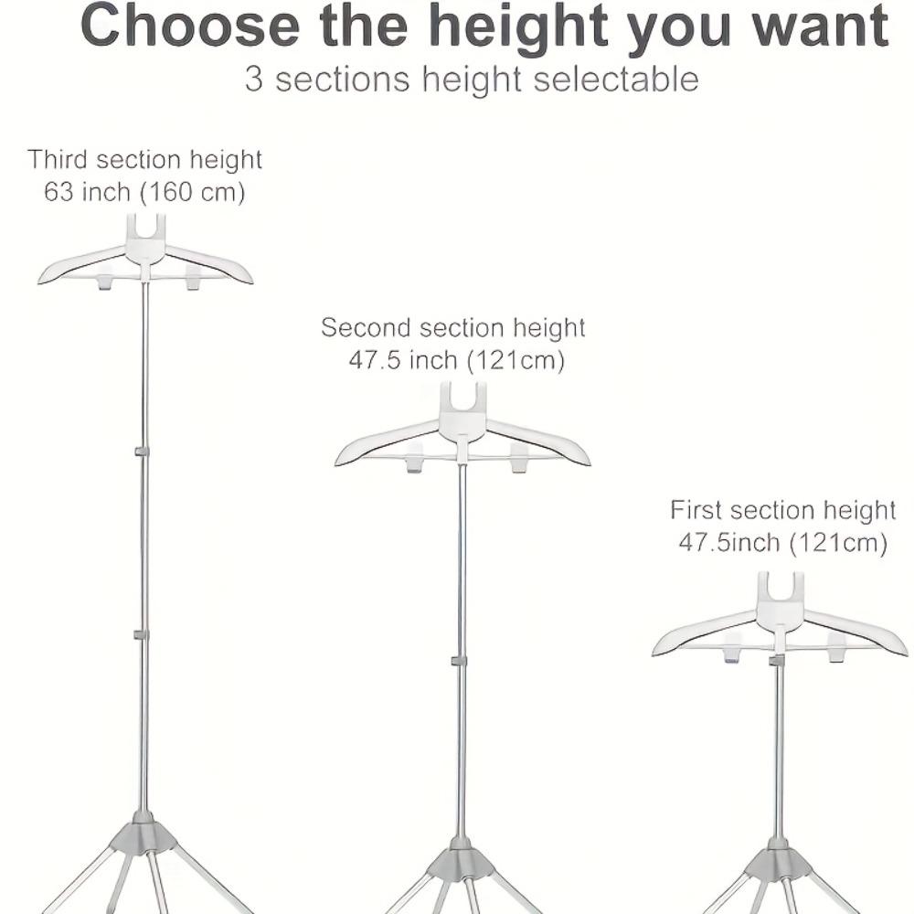 1 set includes 1 ironing hanger + 1 handheld ironing board. Retractable height adjustable, foldable for space saving and easy to carry. Thickened tube with strong load-bearing capacity, can store clothes. Suitable for home, hotel and dormitory use.