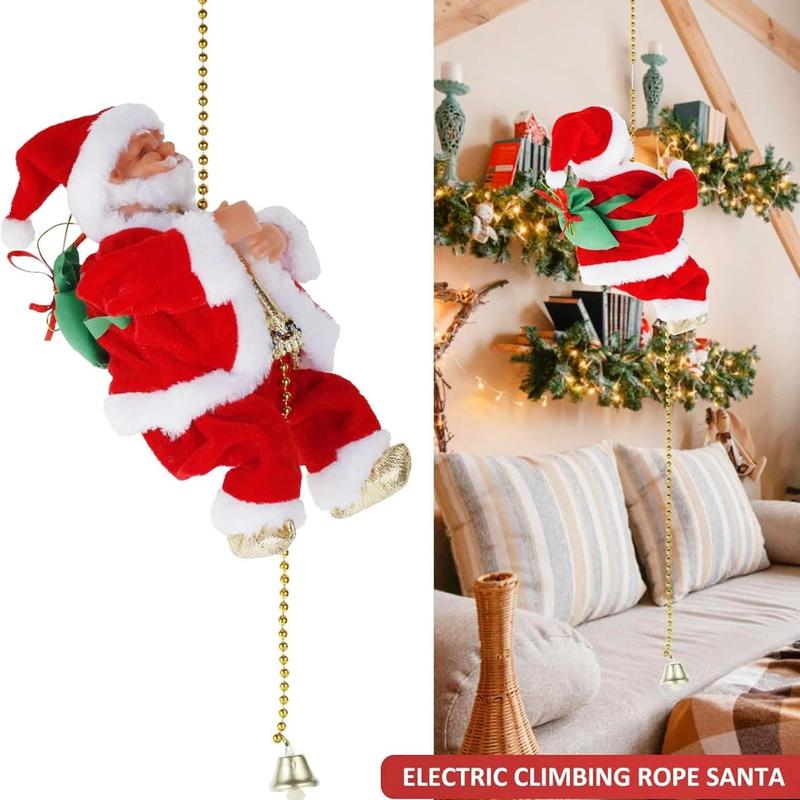 Climbing Santa Claus with Music, Christmas Decoration, Battery Powered Climbing Beads, Holiday Decor Gift Idea, Tree Pendant Ornament