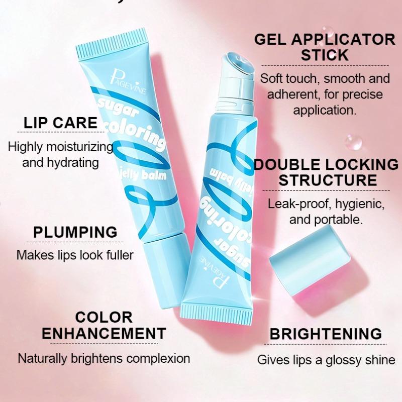 1PC Tinted Lip Jelly 4 Colors PAGEVINE Sugar‑Coloring Balm Light‑Tint Formula Long‑Lasting Hydrating Pastel Squeeze Tube For Date Natural‑Look Lip Cosmetic Gift