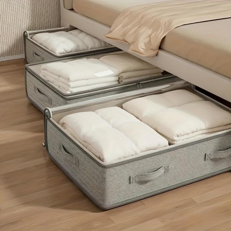 Set of 4 Heavy-Duty Under-Bed Storage Bags - Foldable Opening Design for Closet Organization, Space-Saving, Stackable Bedroom Storage Bags Suitable for Clothes, Bedding, Seasonal Decorations - Universal Standard Size for Beds