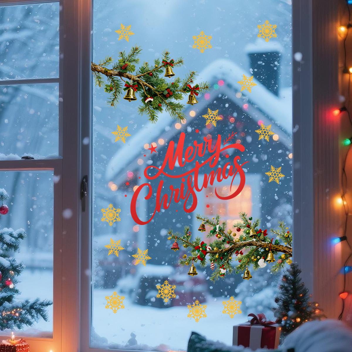 A piece of (30*90cm) electrostatic adsorption Christmas tree branch snowflake holiday decoration and beautification sticker for living room, bedroom, and window D18819-KR