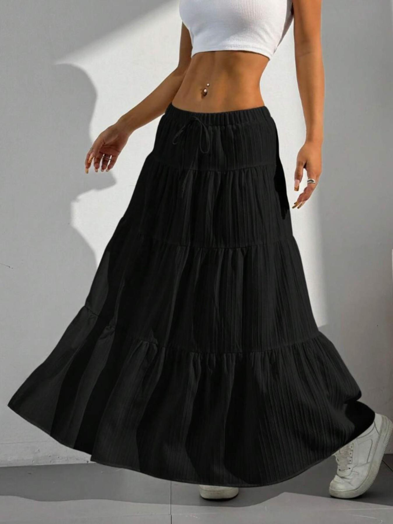 Women's Solid Color Tie Front   Skirt, Boho Fashion Casual   Long Skirt for Daily Holiday Vacation Wear, Ladies Bottoms for Summer