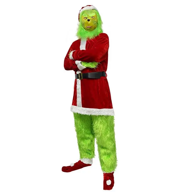 2025 Christmas Cosplay Clothes Santa Geek Green Hairy Party Performance Costume Mask Xmas Adult Santa Claus Costumes Halloween