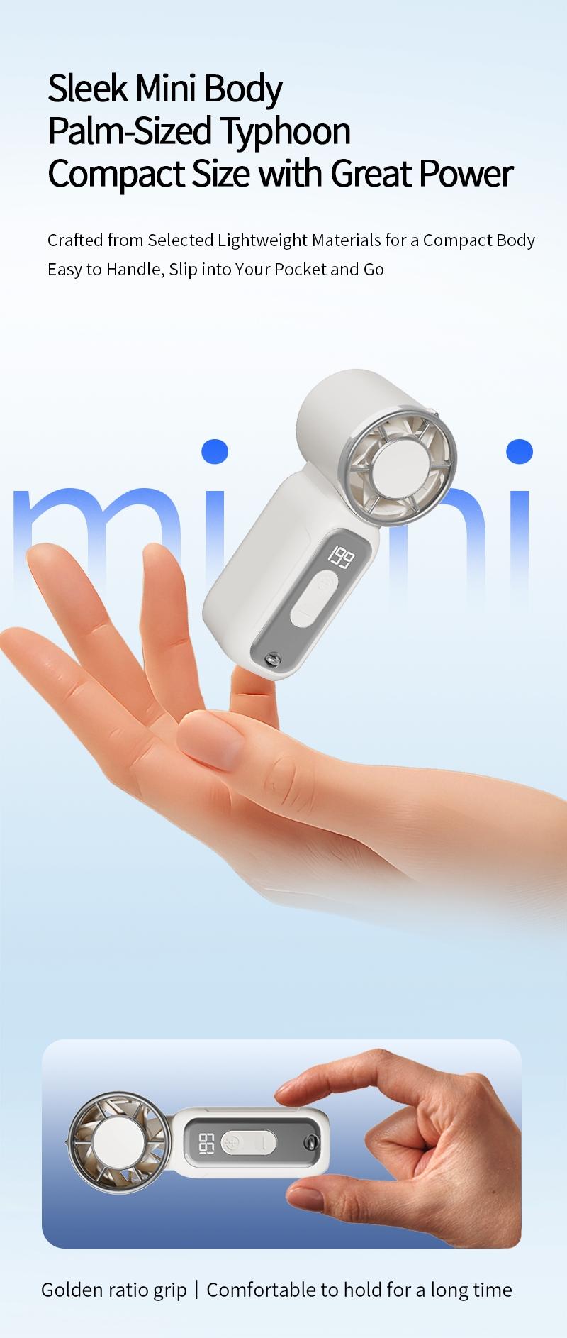 Adjustable in 199 positions, handheld fan cooling board, high wind speed and airflow, portable design, suitable for use in homes and offices, durable and efficient.