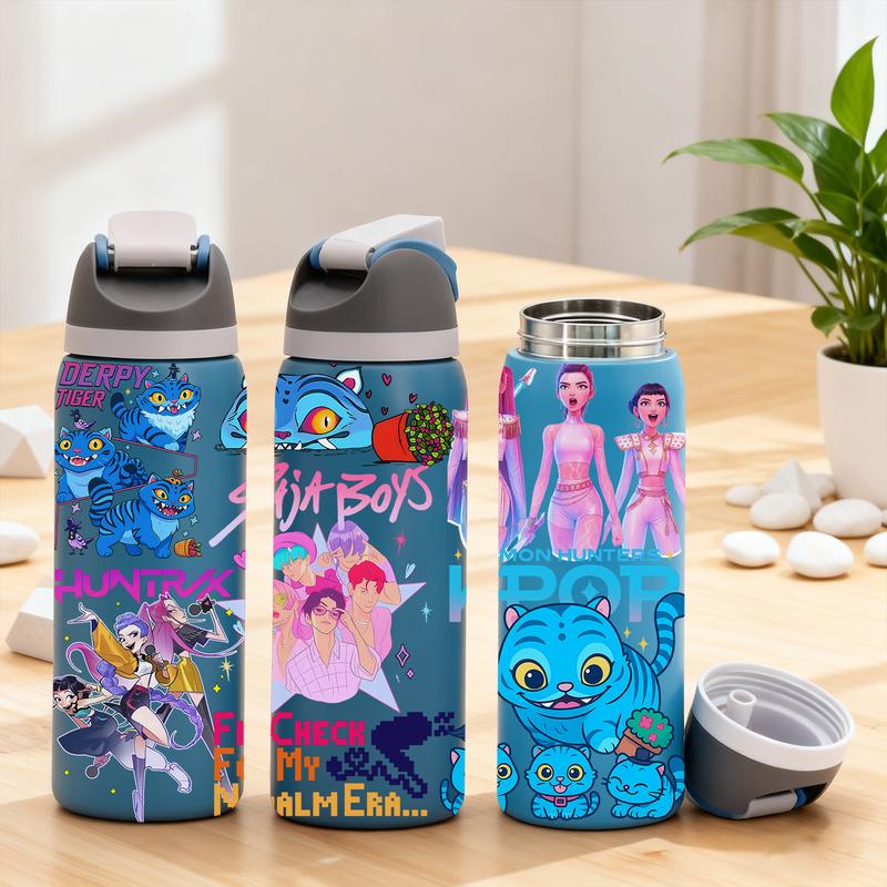 AuraCup 1pc 19/24/32oz Stainless Steel Insulated Tumbler, Insulated Travel Drinkware, KPop Demon Hunters, with Lid and Straw, Keep Hot 12H/Cold 24H, Great for School, Travel or Coffee, Gift for Teens or Pop Culture Fans, Valentine’s Day