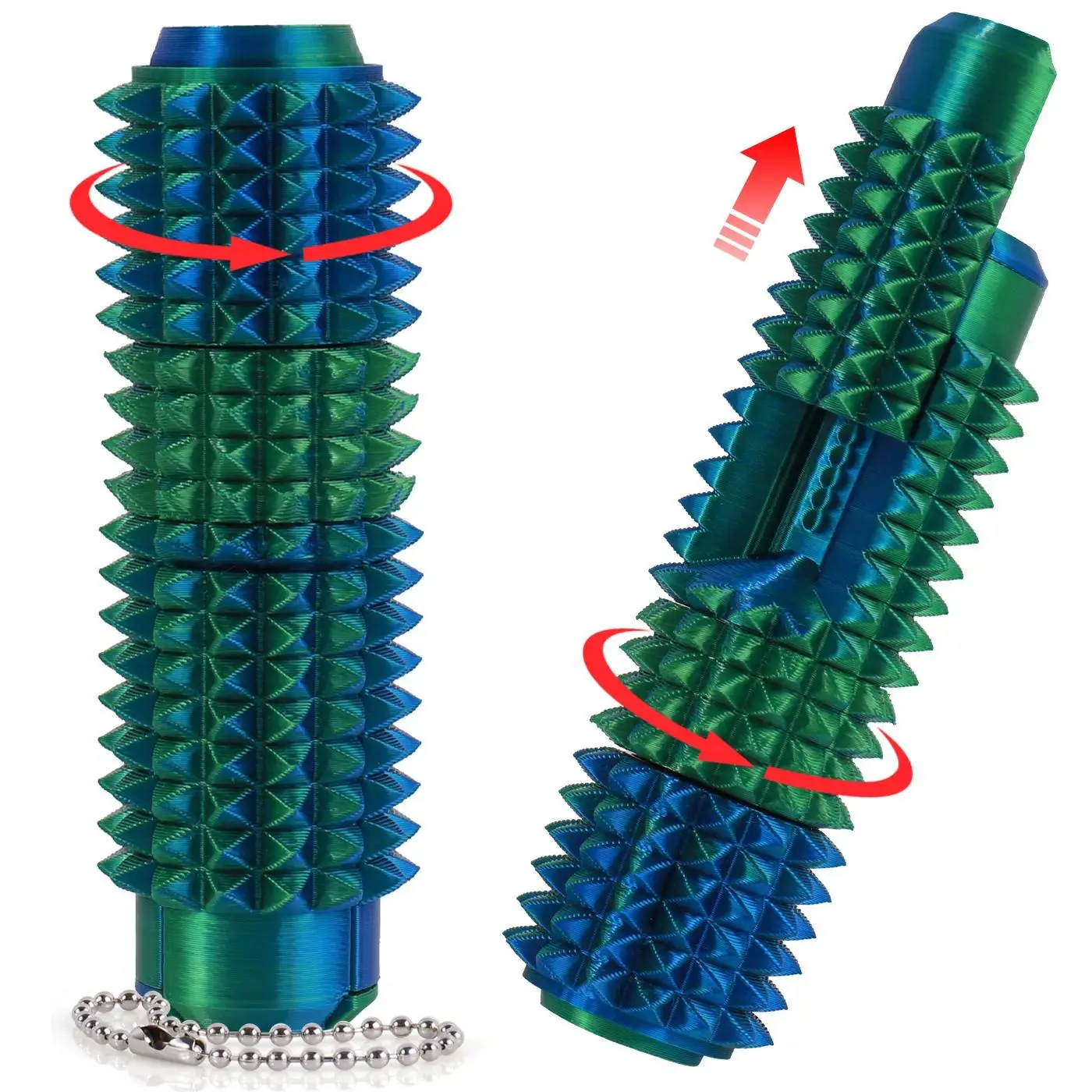 Compact 5-In-1 Spiky Sensory Keychain Fidget Toy - Relaxation Stick Solution with Clicker, Handheld Spinner, Slider to Unwind, Roller, Spiky Grip, Pain Stim Tool - Finger Stimulation Stress Relief Toys for Teens (9+) - US CPC Approved, Portable Durable
